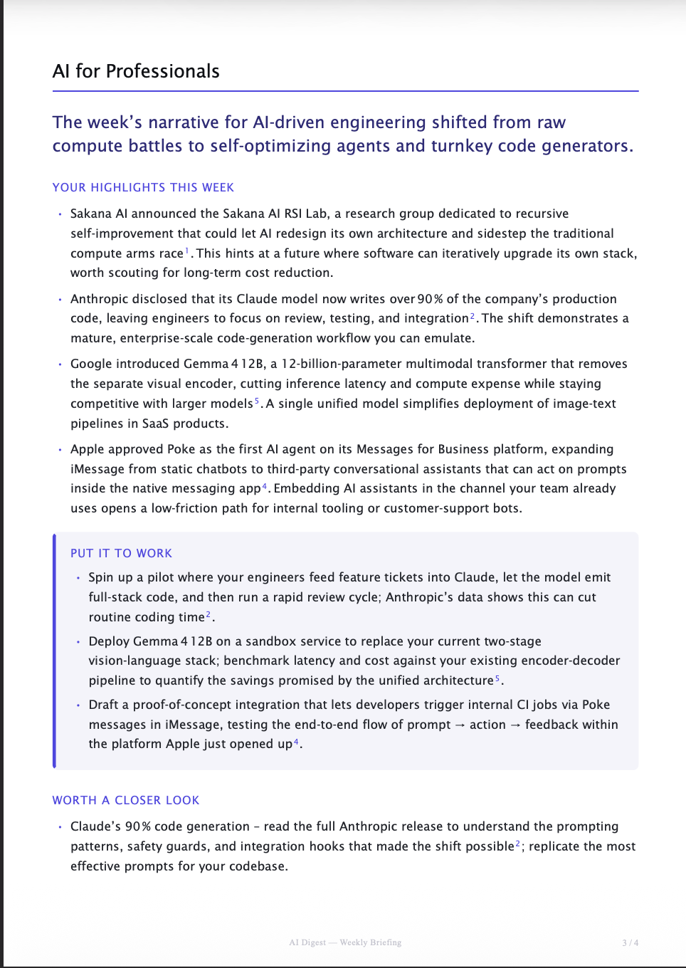 The weekly AI for Professionals report as a PDF